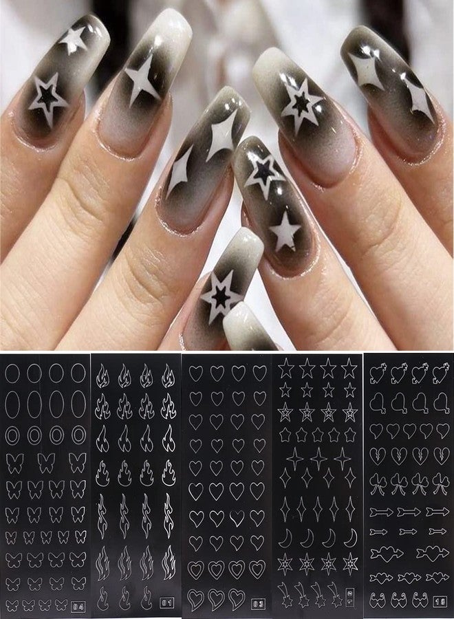 Fcozpjk Airbrush Stencil for Nails 10 Sheets Heart Nail Charms Butterfly Bear Stars Hollow Nail Sticker Airbrush Templates French Manicure Tips Molds Nail Salon Supplies… - Image 1
